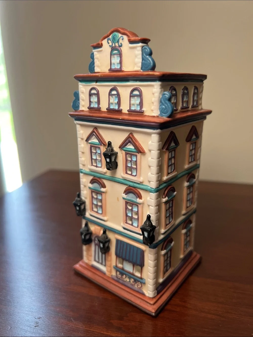 Vintage Cafe Prague House Shaped Tealight Candle Holder Hand Painted